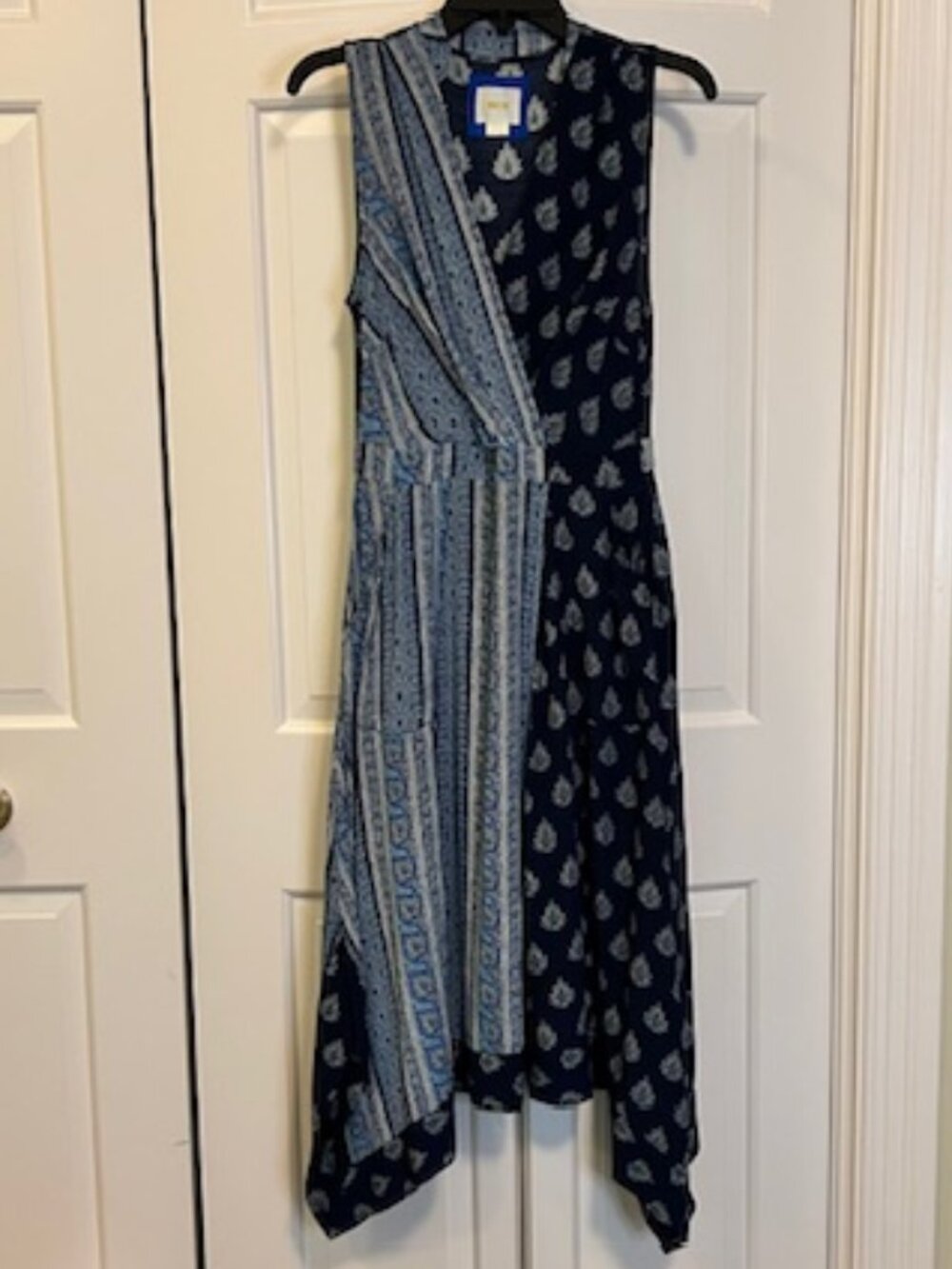 Anthropologie Maeve Eclipsed Wrap Dress | Blue Paisley Asymmetric Midi | Size 4